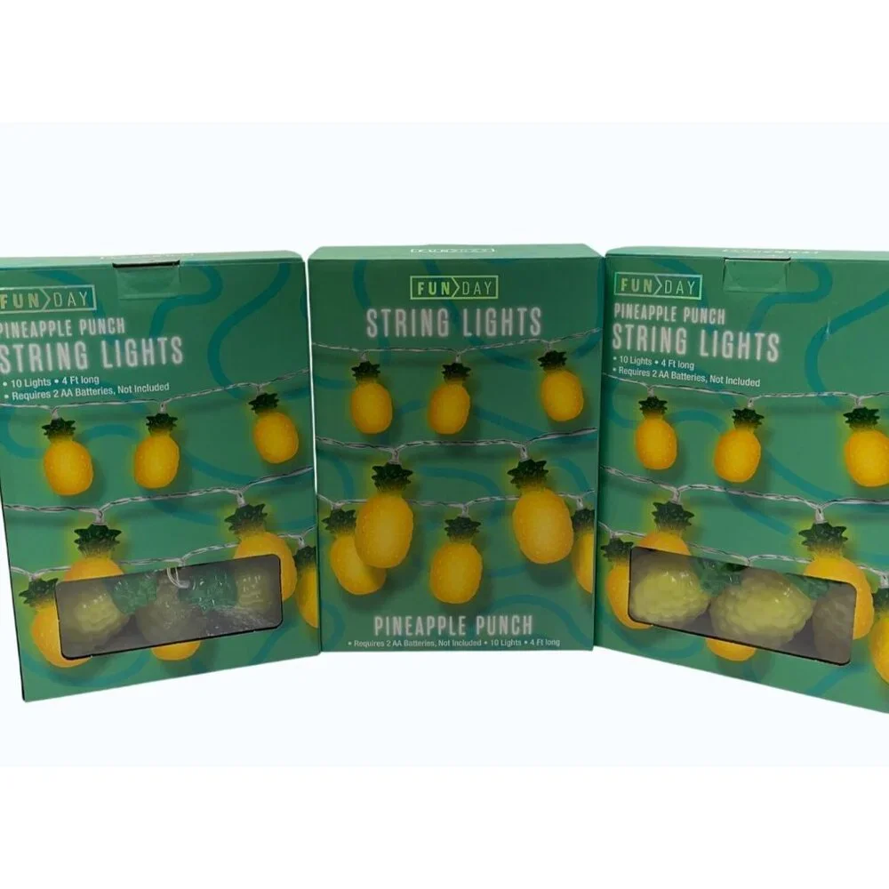 3 pk Funday Pineapple String Lights 10 Lights 4 Ft Long Battery Operated Cruise